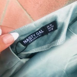 NASTY GAL Satin cross back V neck dress